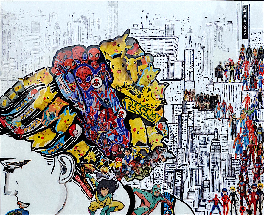 Anonyme héroine - collage - marqueur - acrylique - encadré - 80x60 - 450€