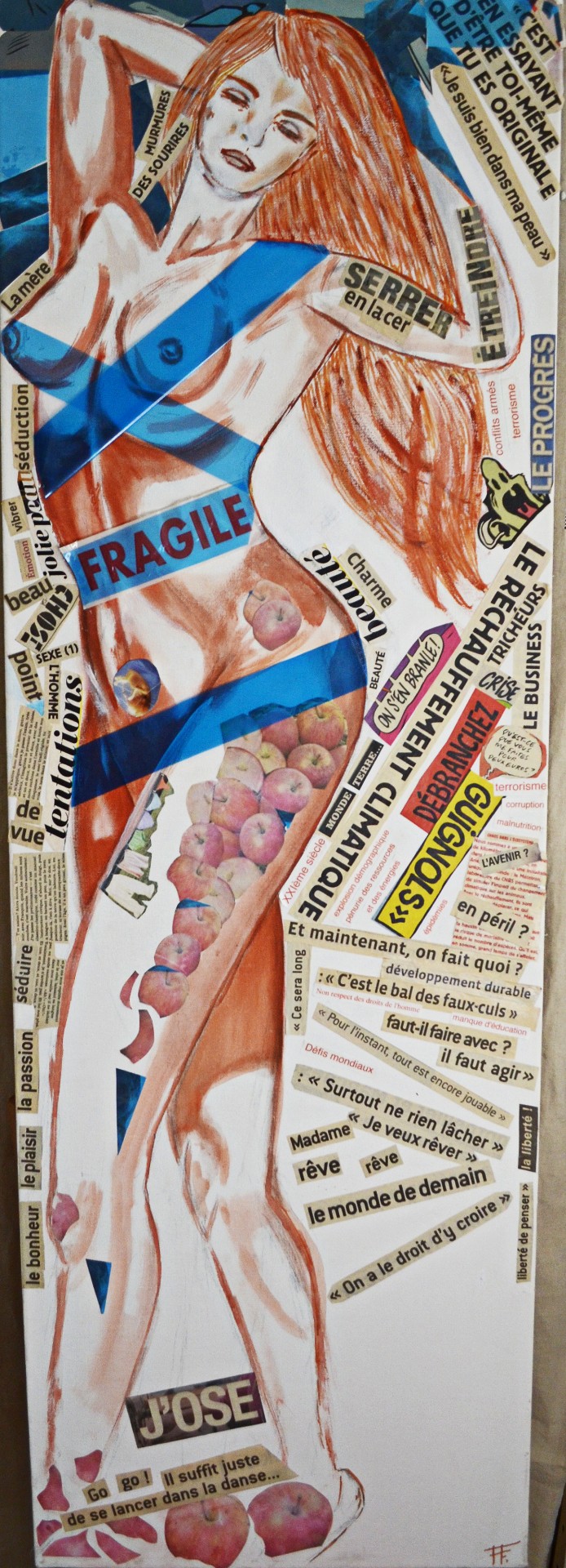 Fragile - Collage et acrylique sur toile - 120x40 - 280 €