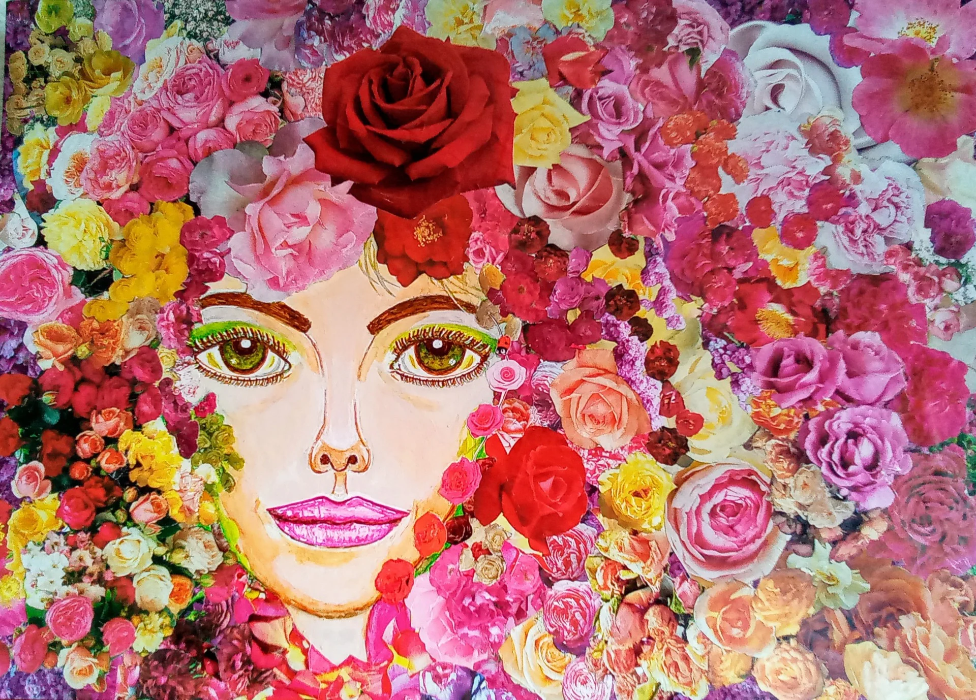 ROSA ANIMA - Peinture et collage sur calendrier - 55x43 - 450€