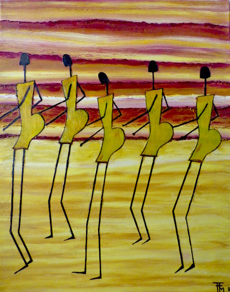 Marche africaine - huile sur toile et collage - 38x46 - 120€ - V. collection privée
